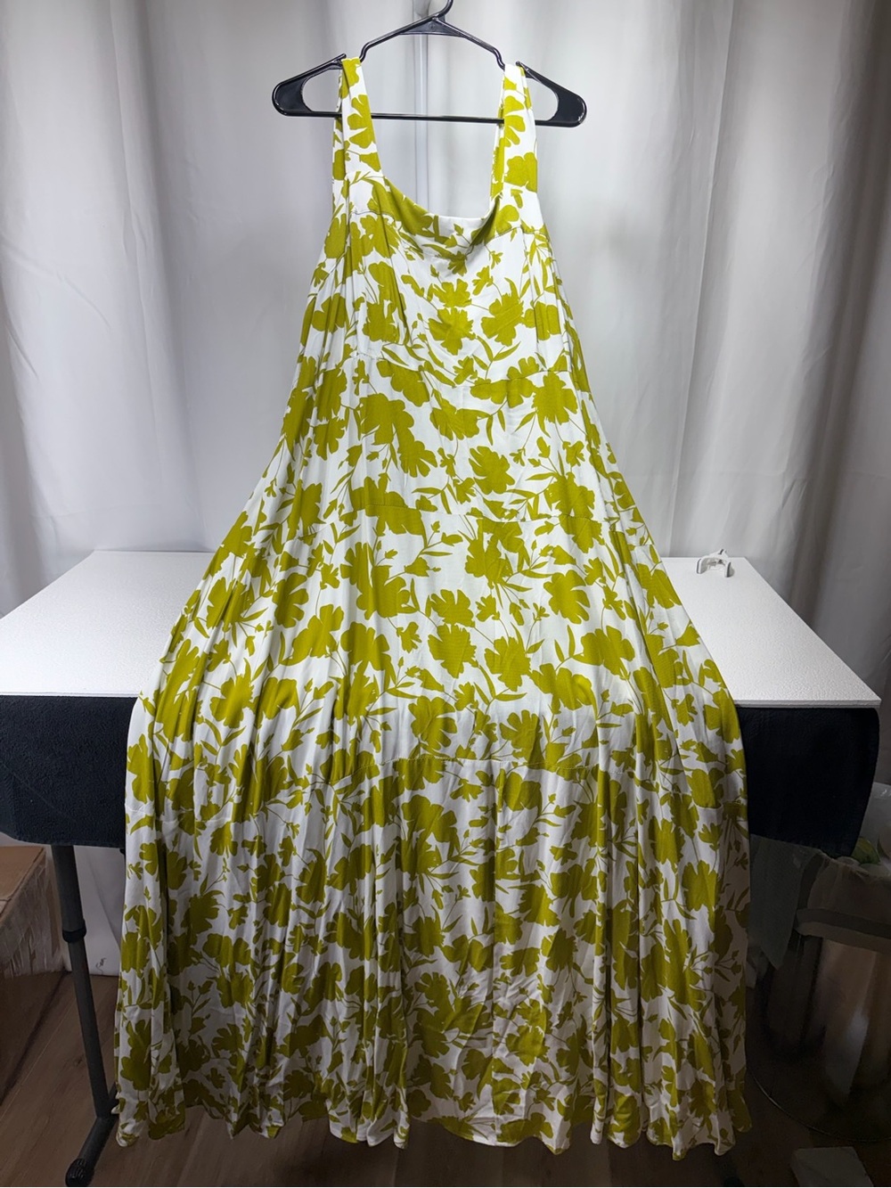 Vince Camuto White and Chartreuse Floral Print Maxi Dress